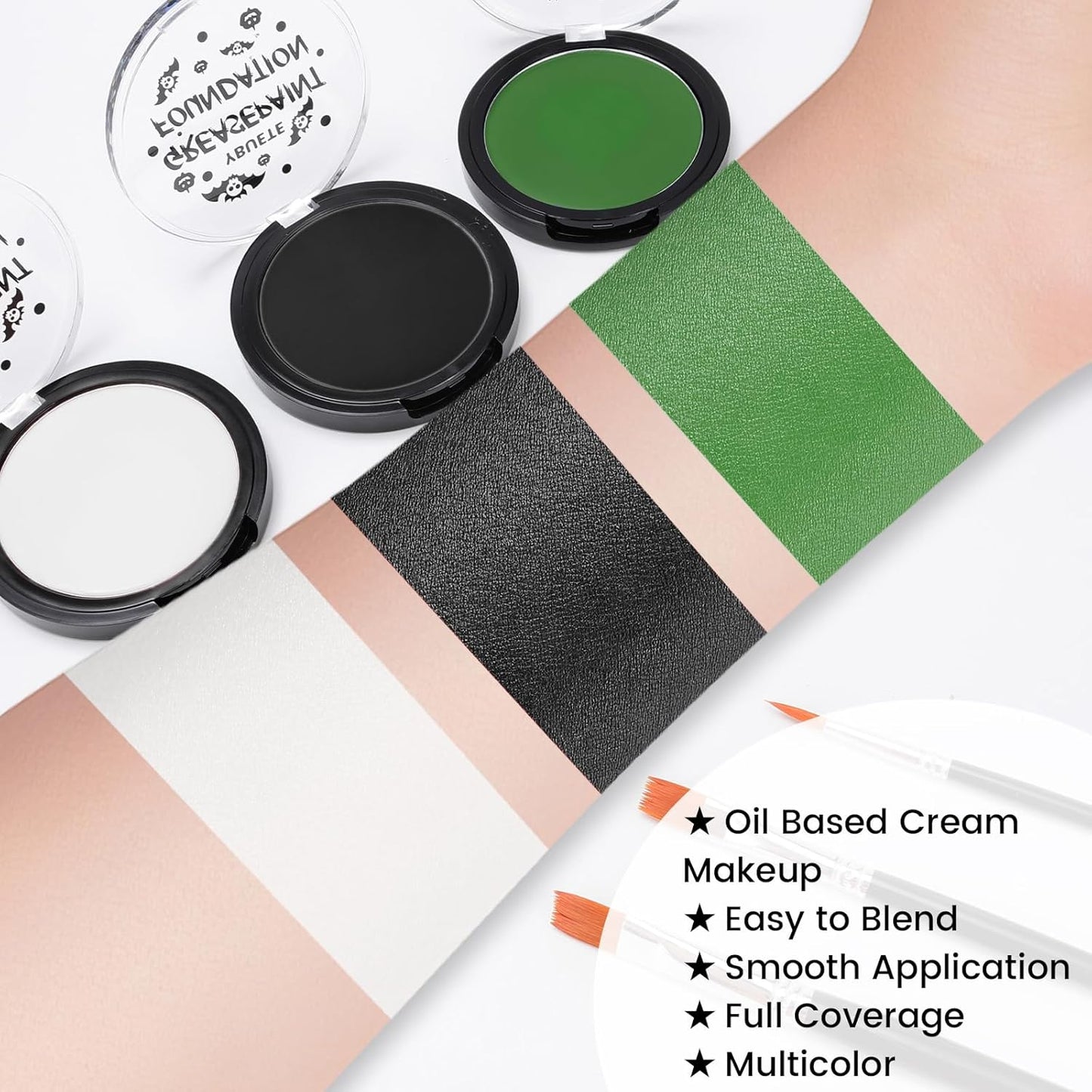 Green White Black Oil Based Face Paint Kit with Painting Brushes, Professional Greasepaint Halloween Face Painting Kit for Adult Cosplay Hulk Witch Shrek Grinch Makeup Costume Party