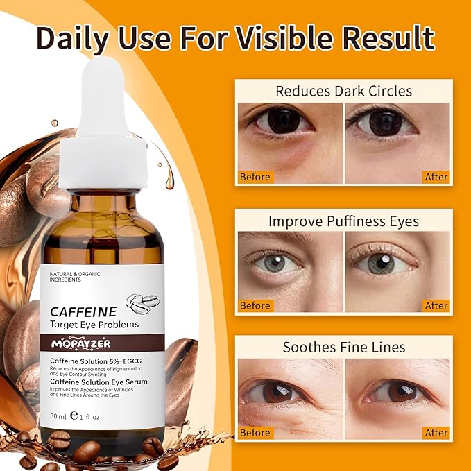 Caffeine Solution 5% + EGCG, Caffeine Eye Serum For Moisturizing, Targets Dark Circles & Puffiness, 1 PCS Natural Under Eye Serum For Facial Wrinkles & Fine Lines.