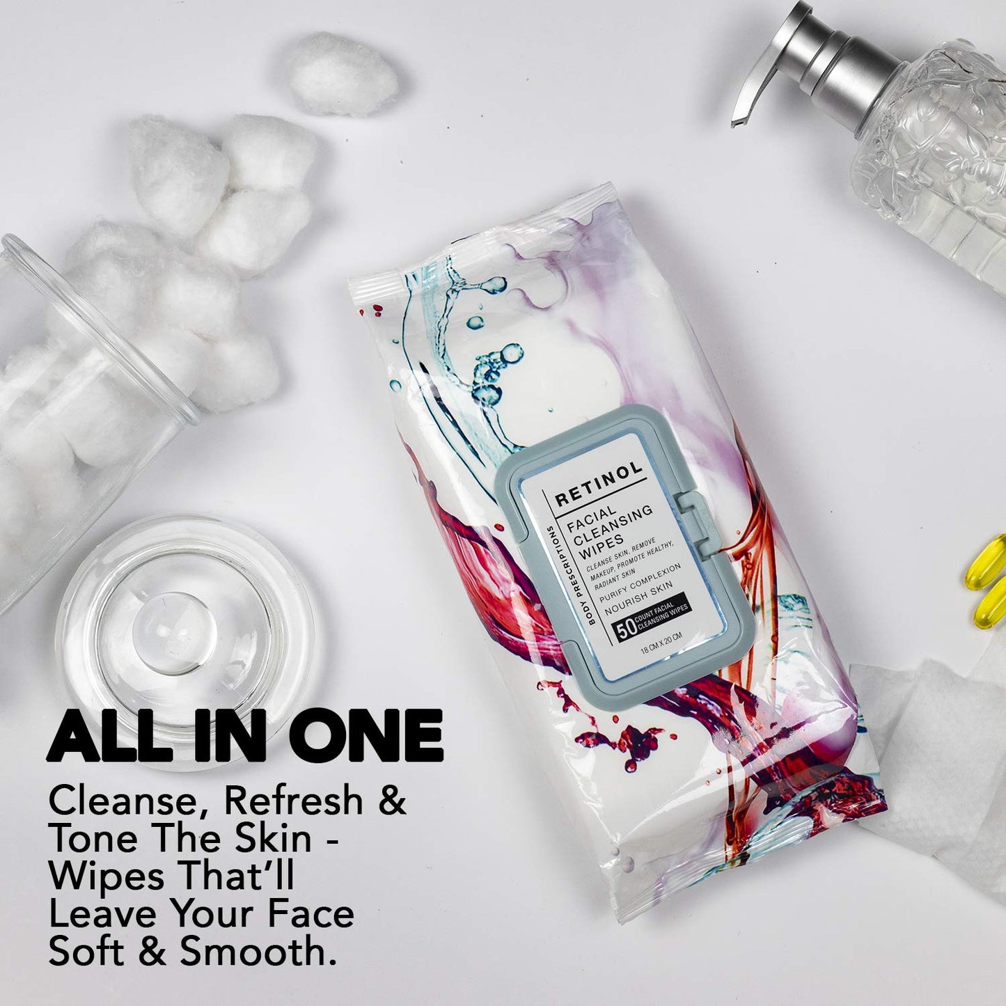 Body Prescription Makeup Cleansing Wipes - Gentle and Effective Face Wipes, 50 Count (Pack of 4), Tea Tree, Retinol, Micellar Water, and Vitamin C