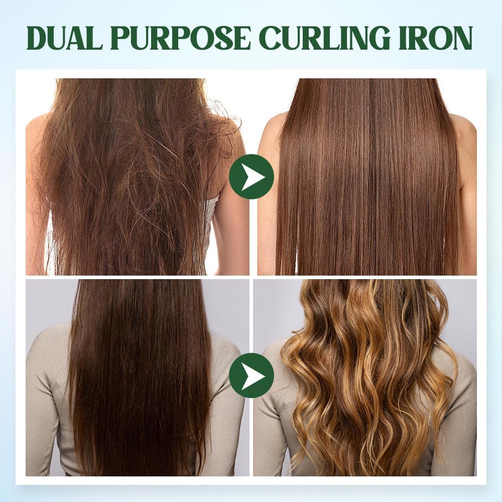 Upgrade 2-in-1 Curling Wand and Flat Iron, 2025 Upgrade Mini Dual Purpose Curling Iron, Portable Hair Straightener Travel Curling Wand for Women Short and Long Hairs, All Hair Types (Dark Green)