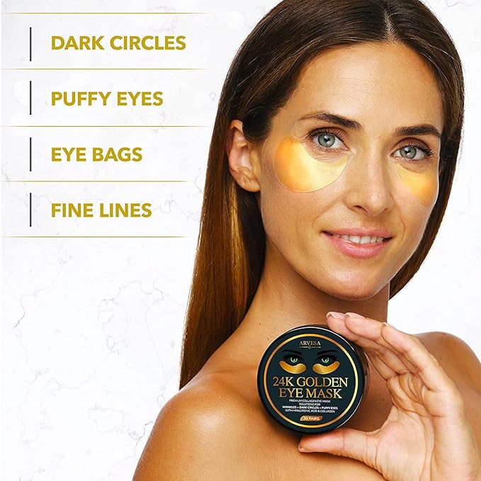 Under Eye Mask for Dark Circles and Puffiness, Wrinkles, 24k Gold Under Skincare Treatment Patches for Puffy Eyes with Collagen for Women and Men - Gel Pads - 30 Pairs