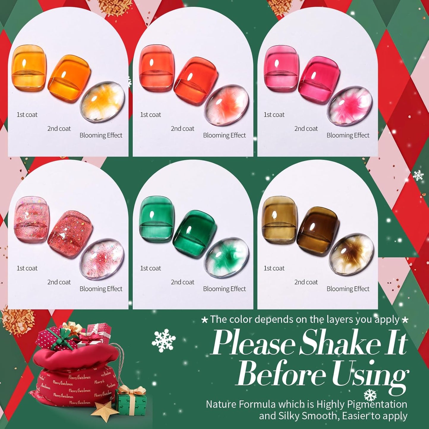 Born Pretty Jelly Gel Nail Polish Halloween Christmas Fall Winter Crystal Transparent Sheer Clear Gel Polish Red Coral Burnt Orange Green Grey Amber Brown 6 Colors Manicure Kit