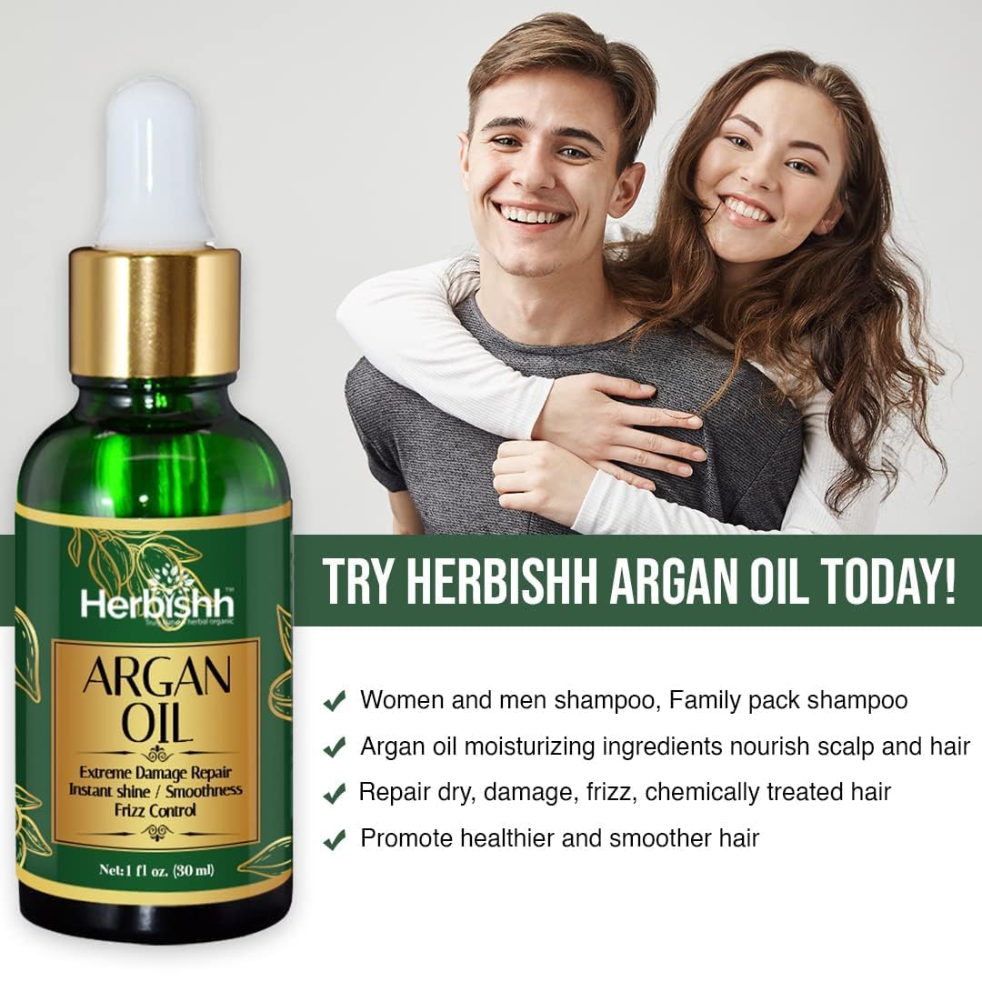 Herbishh Argan Oil Deep Condition Treatment for Hair Frizz Control & Damage Repair 30ml