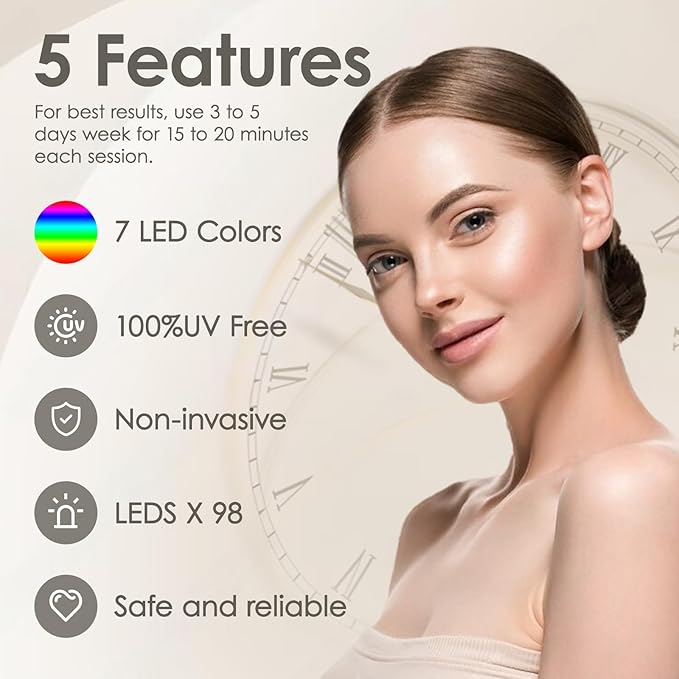 Led Face Mask Light Therapy, 7-1 Colors LED Facial Skin Care Mask, Red Light Therapy for Face, White