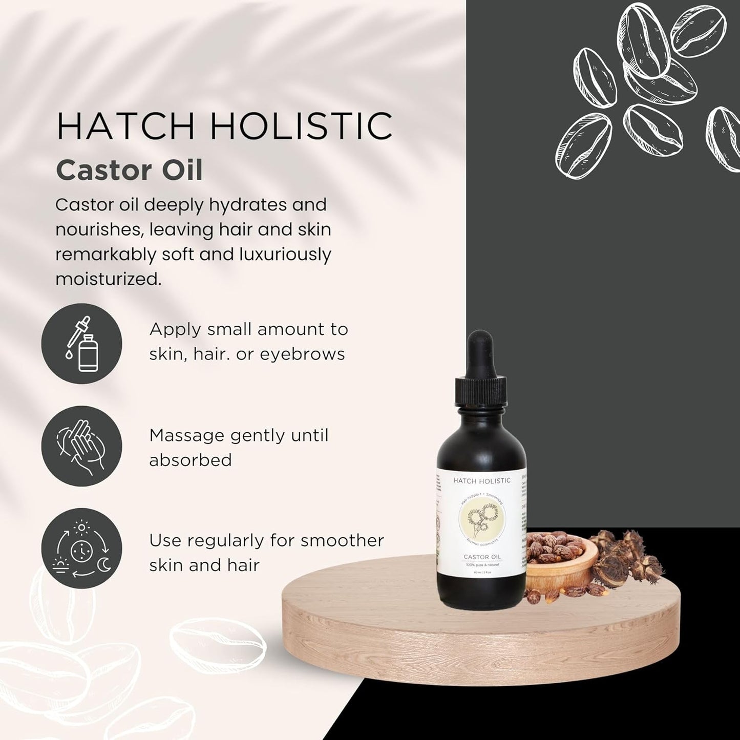 2 fl oz Castor Oil 100% Pure, Cold-Pressed & Unrefined | Hair Growth Support, Smoothing & Skin Hydration | Treats Fine Lines, Acne & Scars | Vegan, Paraben-Free