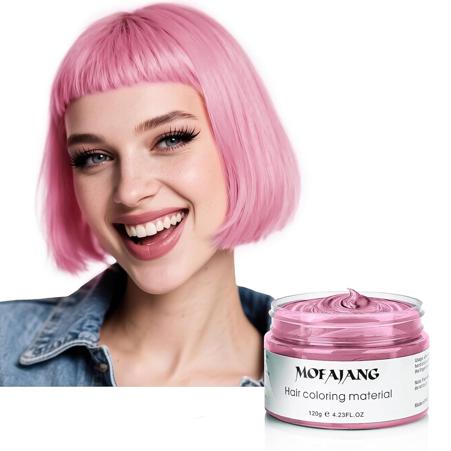 VOLLUCK Temporary Hair Wax Natural Instant Hair Color Wax Pomades 4.23 oz, Dosposable Hair Styling Clay for Party, Festival, Halloween, Christmas, Light Pink