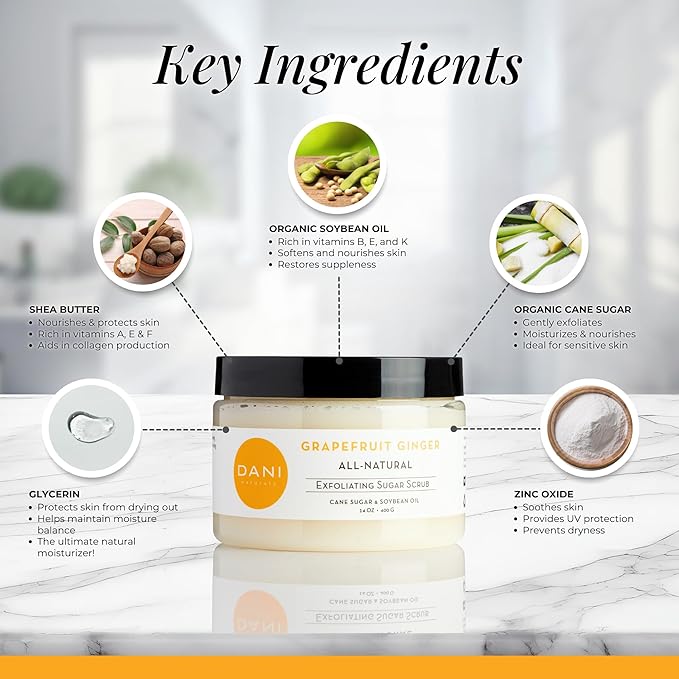 Naturals Sugar Scrub - Gently exfoliates with organic cane sugar, leaving skin soft and radiant. Infused with grapefruit and ginger, it deeply moisturizes. 14 oz