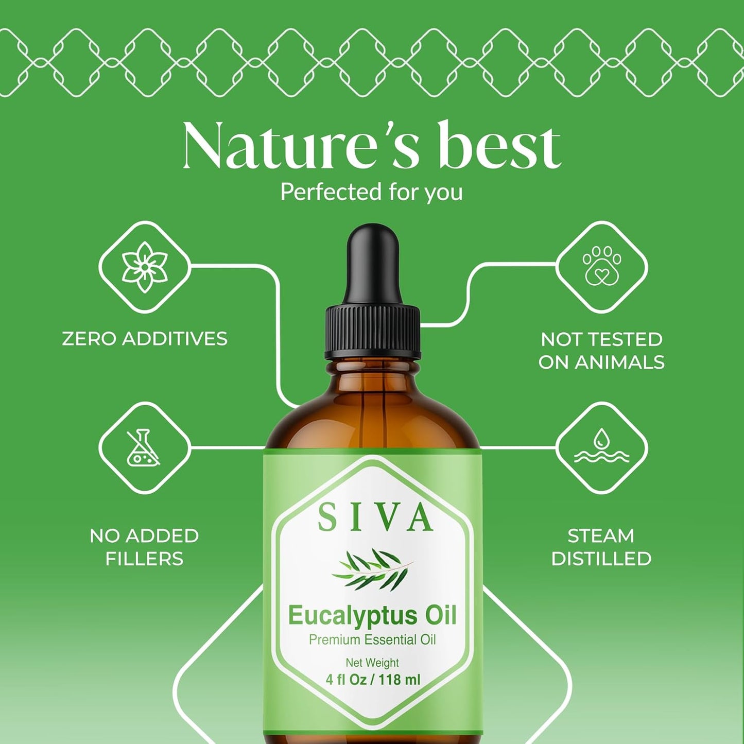 Siva Eucalyptus Essential Oil - 4 Fl Oz – 100% Natural Eucalyptus Oil - for Diffuser, Face, Skin Care, Aromatherapy, Hair Care, Scalp and Body Massage - with Dropper