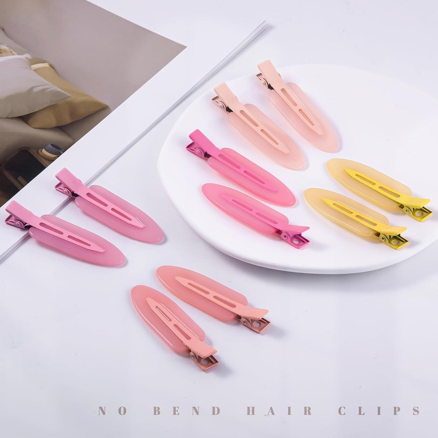 10 Pcs Creaseless No Crease No Bend Flat Hair Clips For Styling Non Slip Makeup Clips For Women Salon Hairstyle,Jelly Orange Pink Rose Red