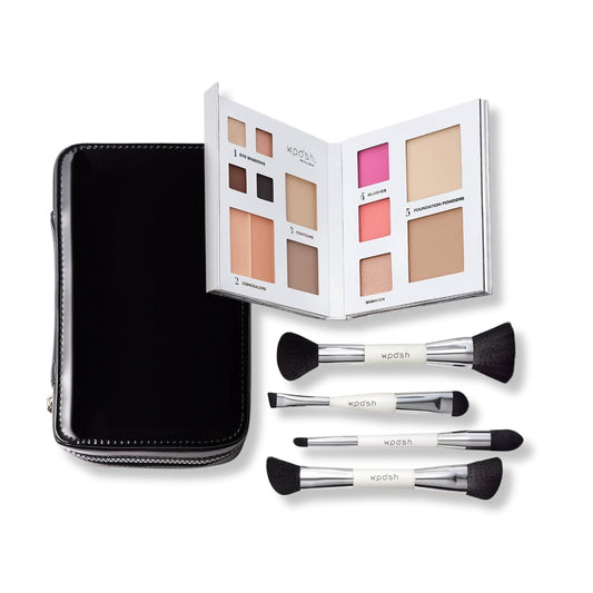 Woosh Beauty, Jetsetter Bundle in #1 Light, Fold out Face Original, Essential Brush Set, Travel Case in Black