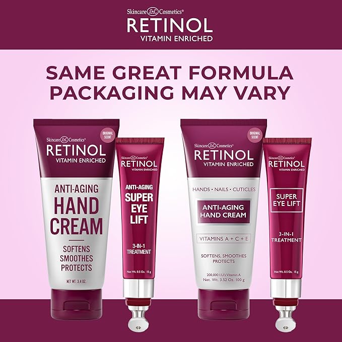 Retinol Super Eye Lift - A luxurious 3-in-1 treatment fights the look of dark circles, wrinkles, and puffiness Anti-Aging Hand Cream - Conditions & Protects Skin, Nails & Cuticles