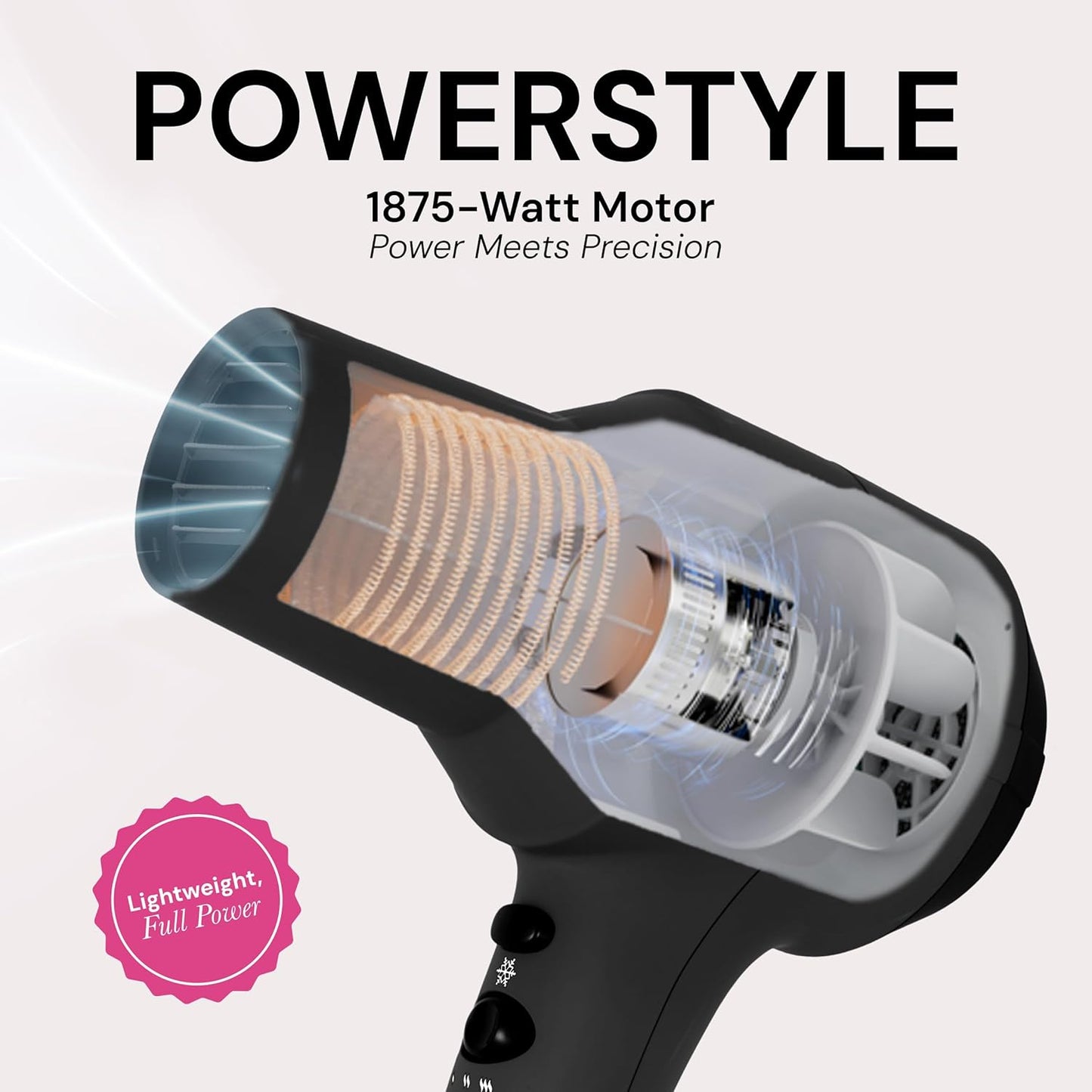 L'ANGE HAIR PowerStyle Ionic Turbo Hair Dryer | 1875W Fast Drying & Precision Styling for Long-Lasting, Frizz-Free Looks | Advanced Ionic Technology Smooths & Shines Hair (Black)
