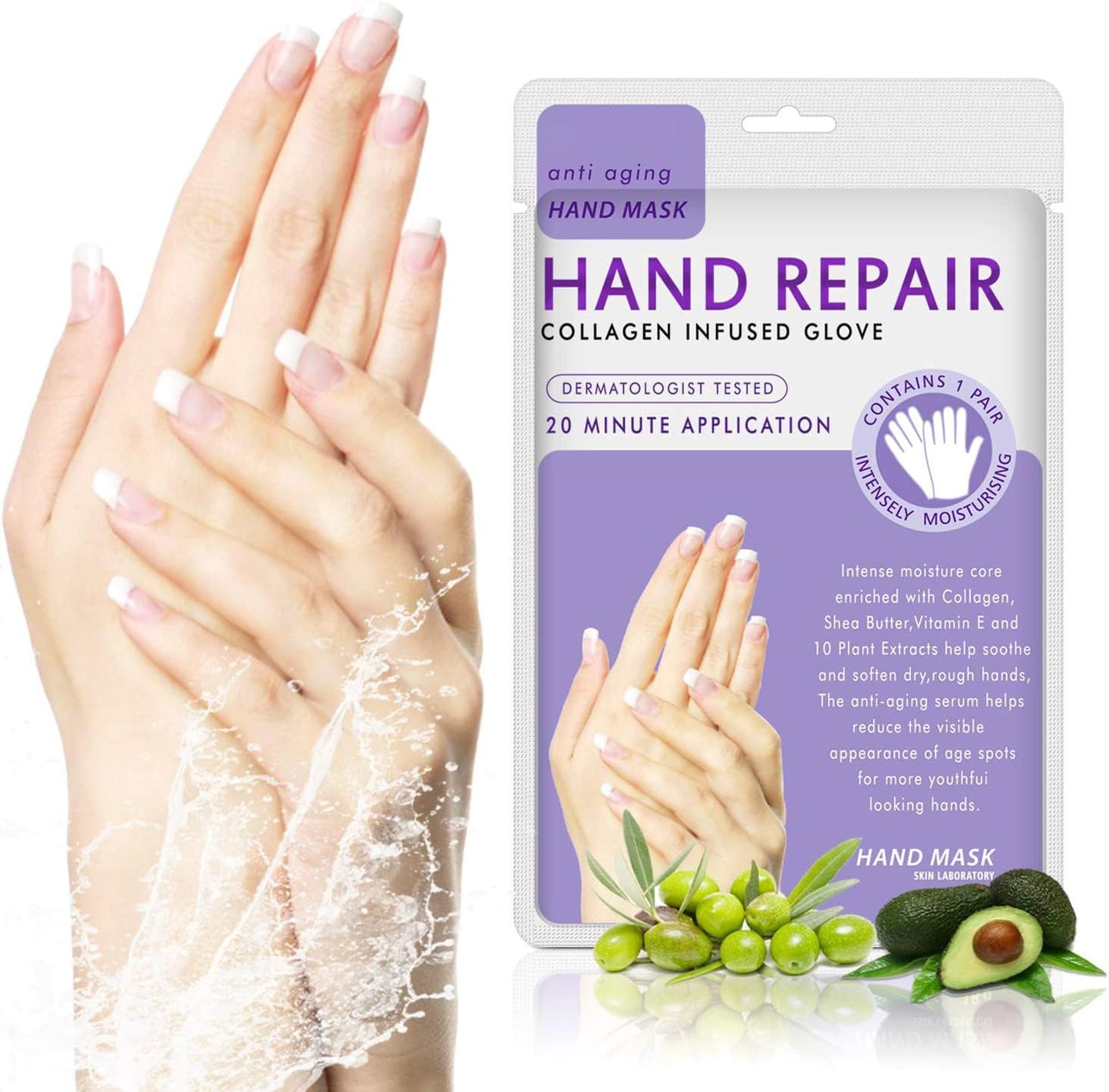 Hand Mask Moisturizing Glove 5 pack, Hydrating Masks Repair Dry Cracked Hands, Remove Dead/Rough Skin (Lavender)