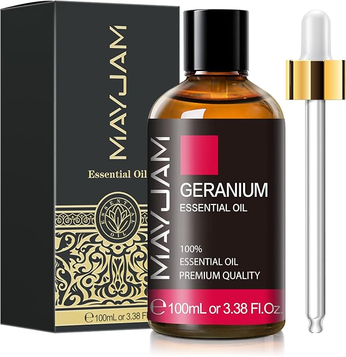 Geranium Essential Oil, MAYJAM Pure Essential Oils for Diffusers, Massage, Geranium Oil for Soap Candle Making, Huge 3.38FL.OZ Bottle