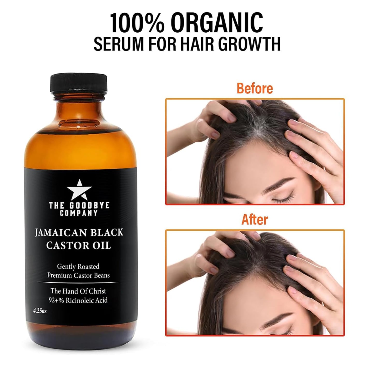 The Goodbye Company Black Castor Oil – (120mL / 4.25oz) – Cold-Pressed & Unrefined – 100% Pure & Hexane-Free – Glass Bottle – Nourishing Oil for Eyebrow, Eyelash & Hair Growth