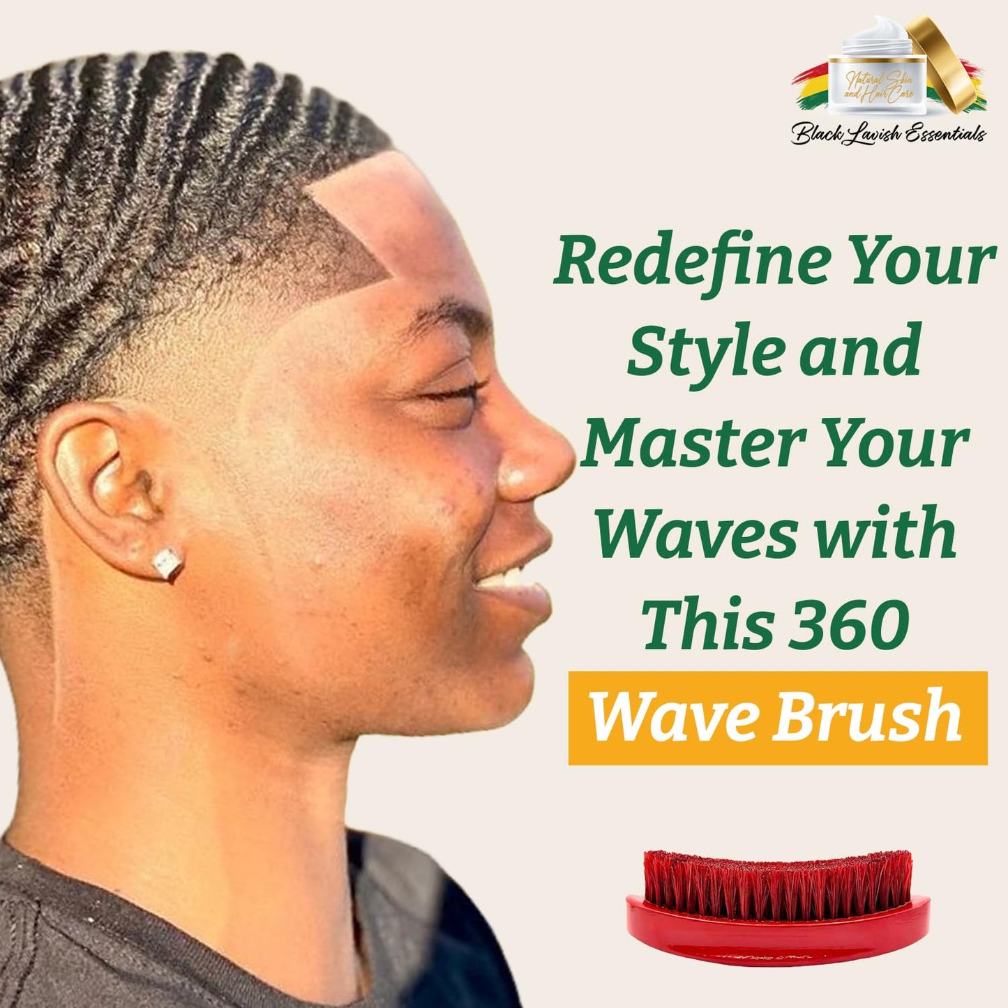 360 Wave Brush, Build Deeper Waves, Soft & Hard Boar Bristle Curved Brushes BLACK LAVISH ESSENTIALS (Medium-Hard, Red)