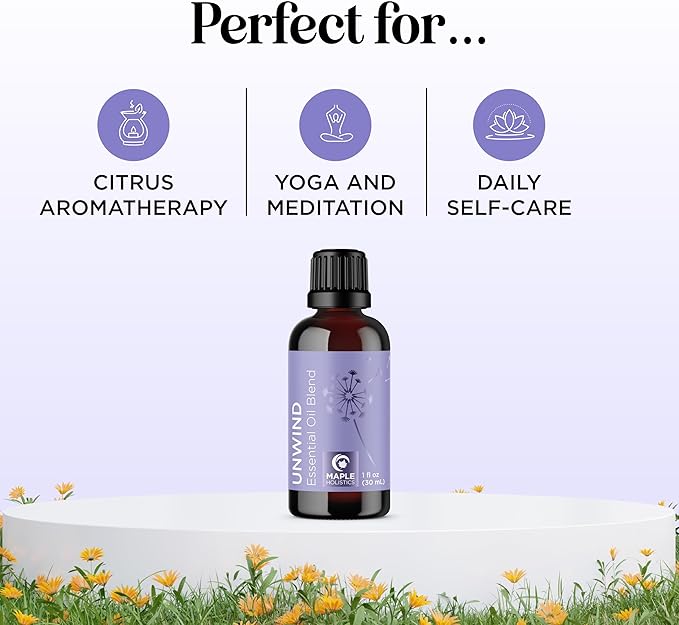 Unwind Aromatherapy Essential Oil Blend - Calming Essential Oils for Diffusers for Home Travel and Baths with Invigorating Pure Bergamot Patchouli and Citrus Essential Oils for Stress Support