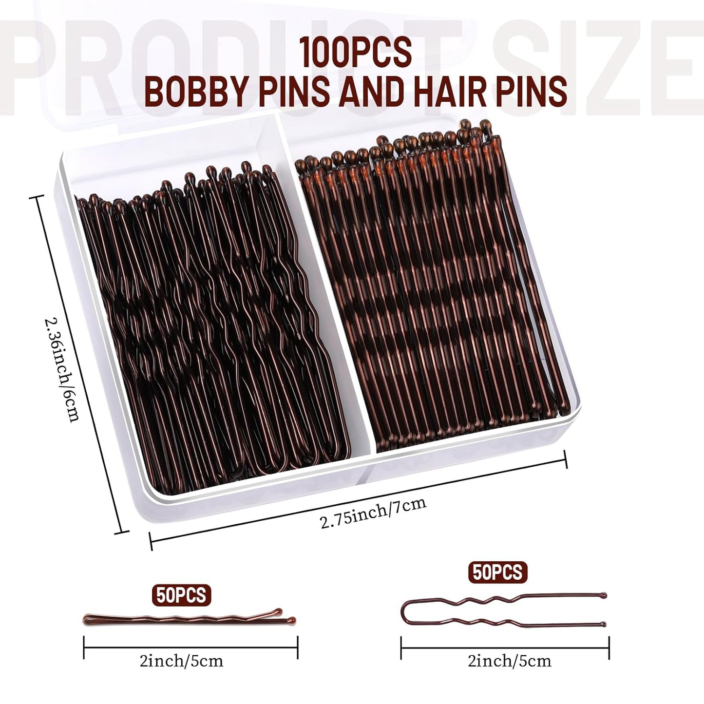 Teenitor 100Pcs Bobby Pins Bobby Pins for Women, Brown Bobby pins Hair Pins, Hair Pins for Women 2inch