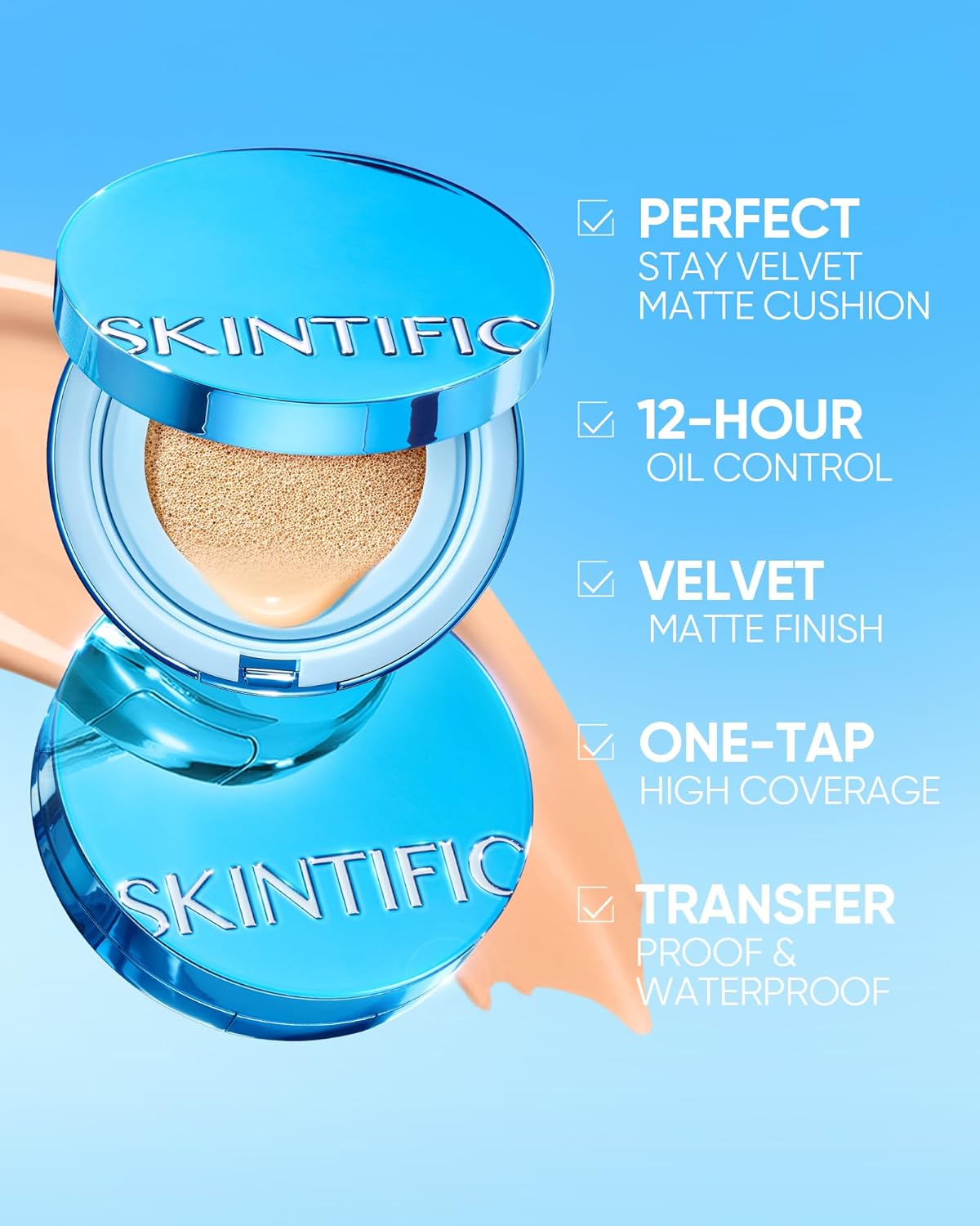Velvet Matte Cushion Foundation Blue Ultra Cover Powder Foundation, 12h Oil-Control, Lightweight, Long-Lasting, Waterproof Korean Cushion Makeup(#01 Vanilla)