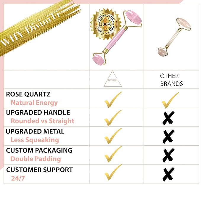 Rose Quartz Face Roller and Gua Sha Set - Face Roller Skin Care - Jade Roller and Gua Sha and Jade Roller for Face Rollers for Women Gifts - Rose Quartz Roller for Face Massage Roller DiviniTi