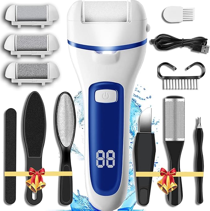 Electric Feet File Callus Remover for Feet, 13-in-1 Professional Pedicure Tools Foot Care Kit, Foot Scrubber Pedi for Hard Cracked Dry Dead Skin, 3 Rollers, 2 Speed, Battery Display