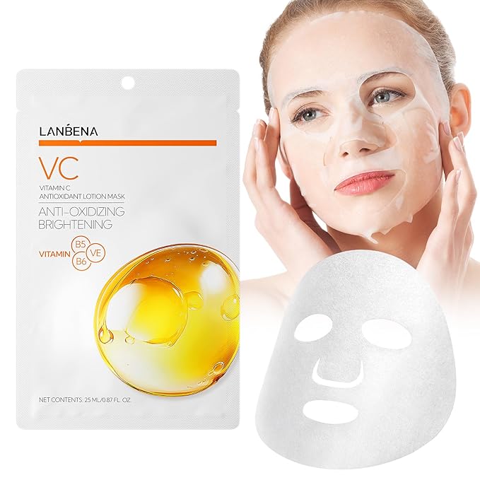 LANBENA VITAMIN C Hydrating Sheet Masks Brightening Firming Anti Aging - Overynight Hydrating Face Mask for All Skin Types Moisturizing Spa Skincare -1 Pack