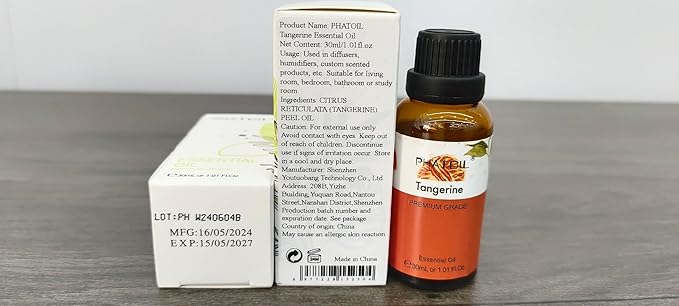 Tangerine 1.01fl.oz Essential Oil, PHATOIL Pure Aromatherapy Oils for Diffuser, Humidifier, Perfect for DIY Soap, Candle, Bath Bombs Making(30ml)