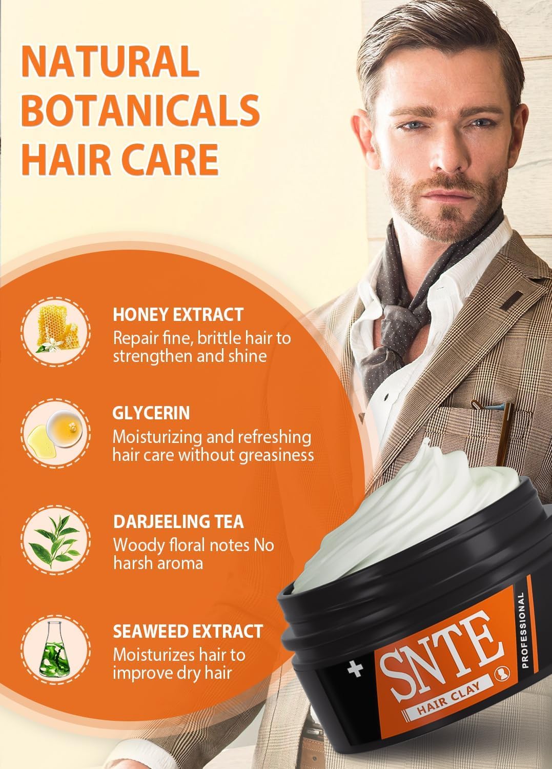 Samnyte Hair Clay, 4.2oz - Natural Hair Wax for Men with Strong Hold, Matte Texture, and Premium Scent - Hair Paste for Men for Textured, Messy and Relaxed Multiple Hairstyles