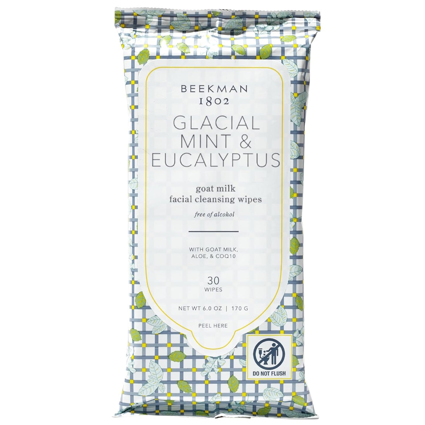 Beekman 1802 Glacial Mint & Eucalyptus Face Wipes - 30-Count - Scented - Cleanses, Nourishes & Hydrates - With Goat Milk, Aloe Vera - Good for Sensitive Skin - Cruelty Free