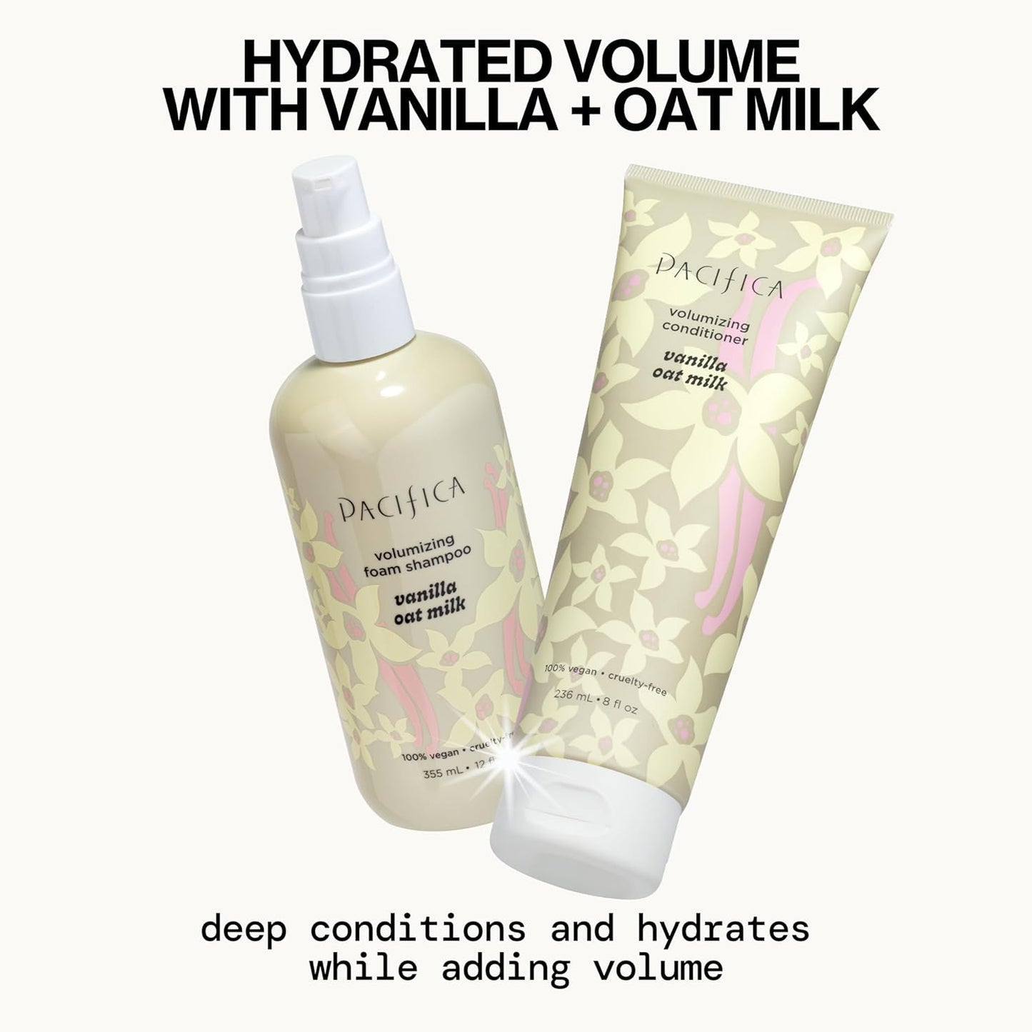 Pacifica Vanilla Oat Milk Hair Conditioner – Volumizer for Fine/Flat Hair, Weightless Oat Milk & Apple Extract for Bounce & Smoothness, Silicone Free Clean Beauty, Vegan Cruelty-Free