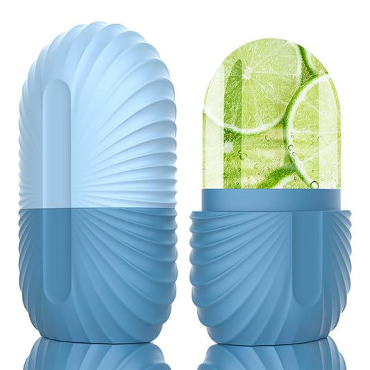 Ice Face Roller, Silicone Facial Ice Roller, Reusable Skin Care Massager Tools for Relieve Puffiness, Tighten Skin, Shrink Pores Shell Blue