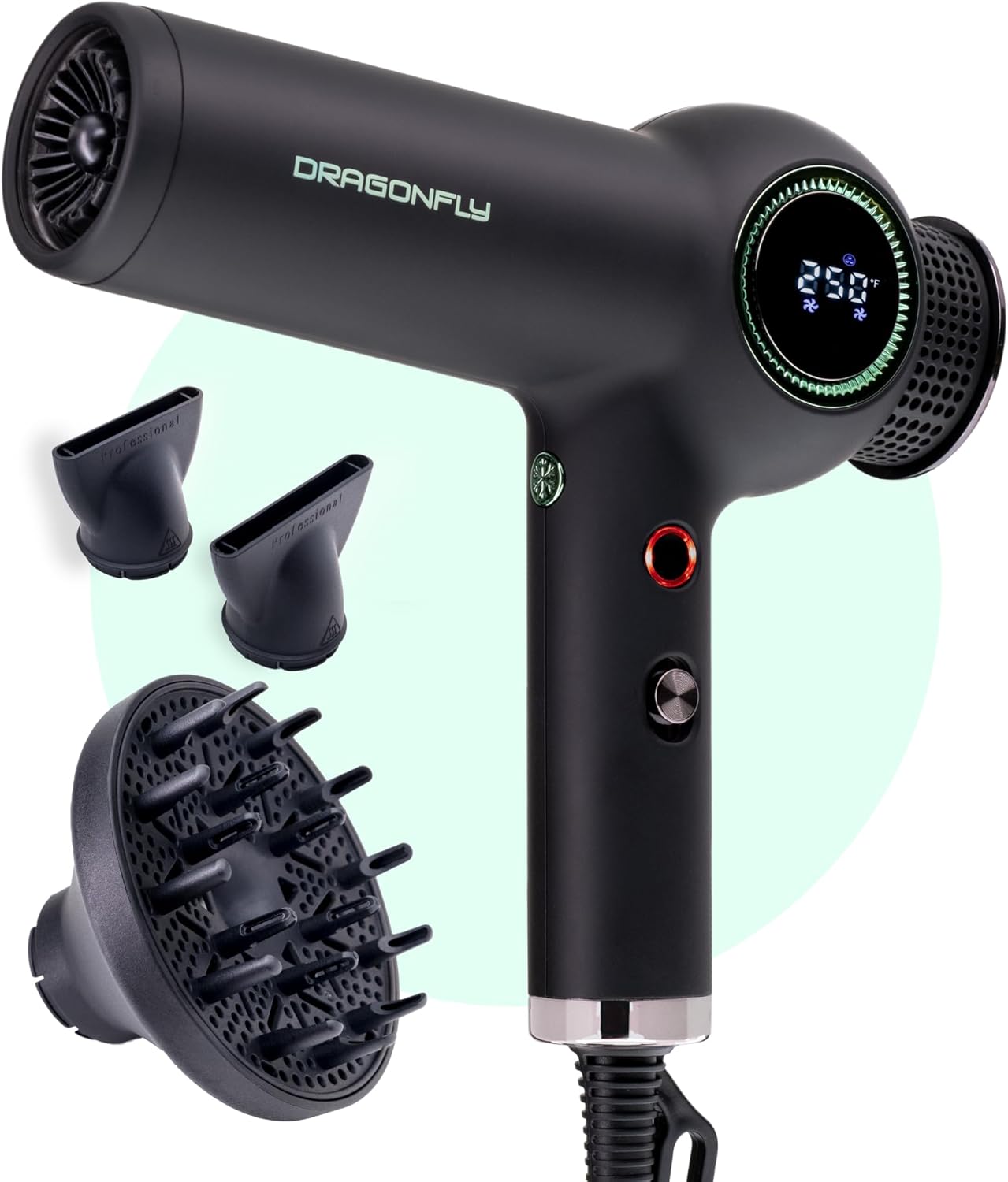 MINT Dragonfly Ionic Hair Dryer with Diffuser | Lightweight Professional Hair Dryer | Smart Negative Ion | High Speed Brushless Ionic Blow Dryer | Low EMF