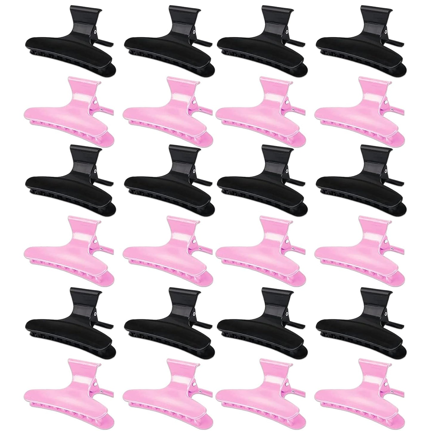 Ondder 24 Pcs Black and Pink Butterfly Hair Clips for Styling and Sectioning - Pro Claws Clamps for Cutting, Coloring - Hair Accessories for Women Girls