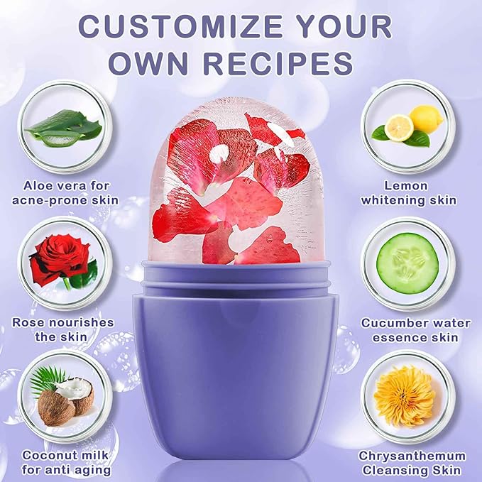 XHJRI Ice Face Roller Massager,Ice Cube Roller for Face, Eyes and Neck Naturally Conditioning and Skin Care,De-Puff Eye Bags,Reduce Migraine Pain,Reusable Massage Silicone Ice Mold (New Purple)