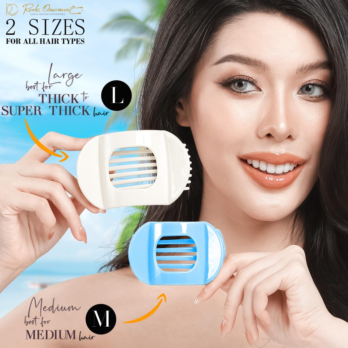 RC ROCHE 6 Pcs Flat Claw Hair Clips for Women Thick Hair French Round Duckbill Square Secure Strong Hold Grip Clamps Barrettes Curved No Slip No Crease Styling Cute Extra Jumbo XL, Large Pastel