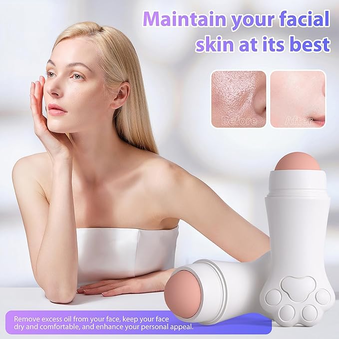Face Roller Oily Skin Oil Absorbing Massage Tool, Natural Volcanic Stone Reusable Facial Skin Care Tool 2 Packs，Easy to Carry, Control The Oiliness of The face (White)
