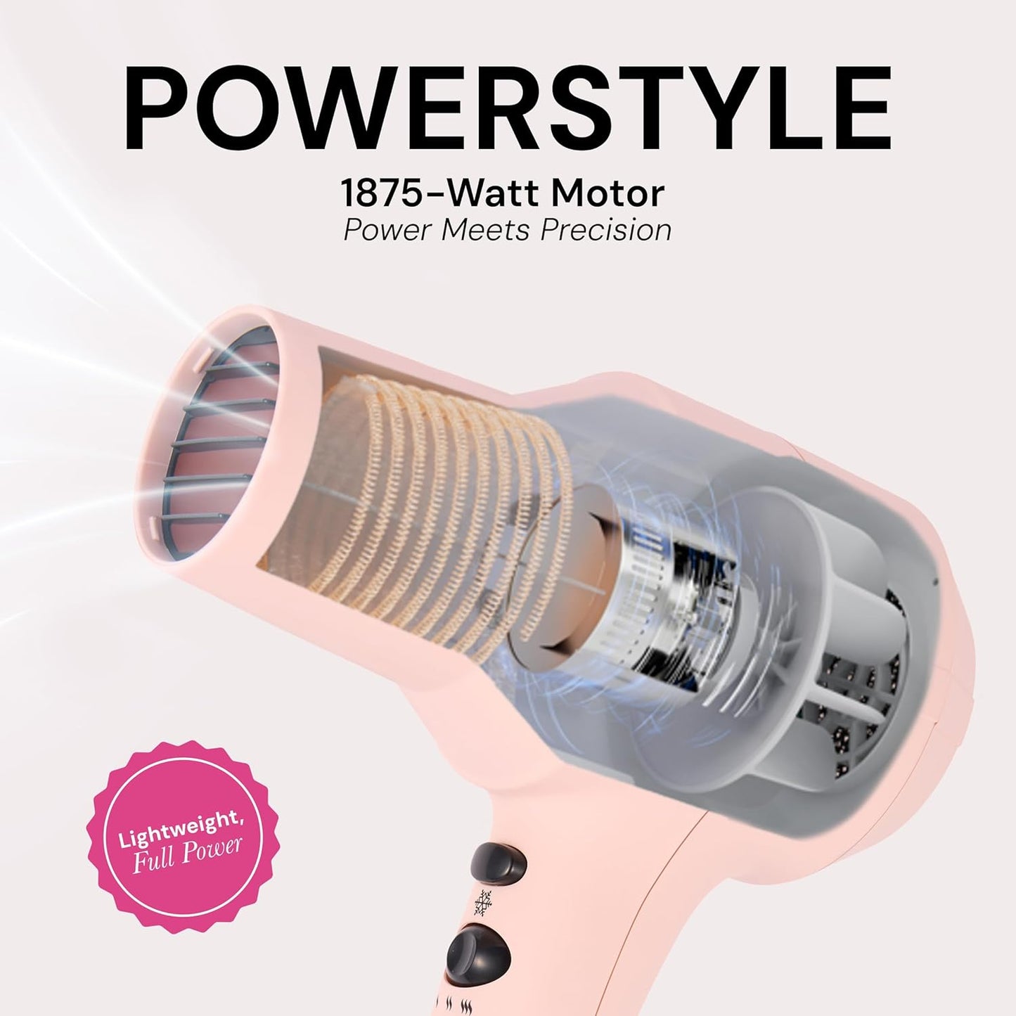 L'ANGE HAIR PowerStyle Ionic Turbo Hair Dryer | 1875W Fast Drying & Precision Styling for Long-Lasting, Frizz-Free Looks | Advanced Ionic Technology Smooths & Shines Hair (Blush)