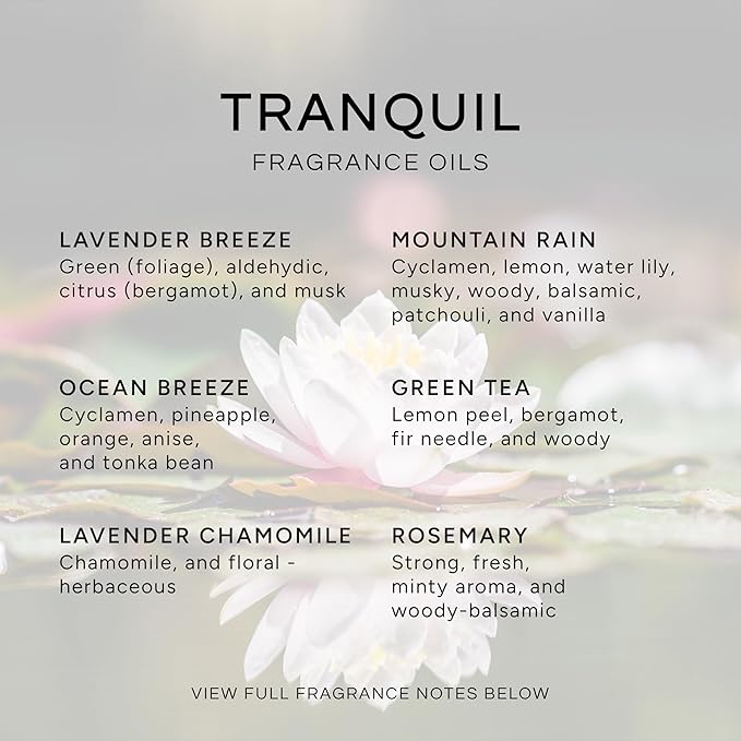 Eternal Essence Oils Tranquil Set of 6 Premium Fragrance Oils - Includes Lavender Breeze, Mountain Rain, Ocean Breeze, Lavender Chamomile, Green Tea, and Rosemary Scented Oils - 10ML