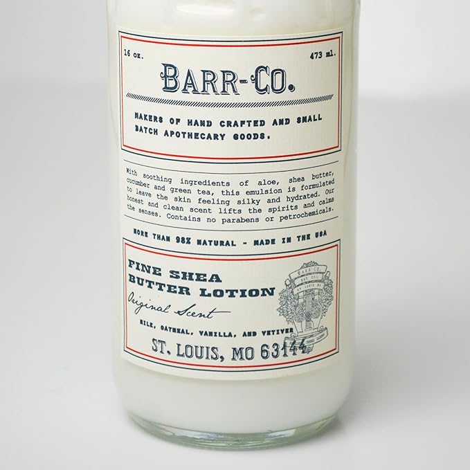 BARR-CO. Original Scent Shea Butter Lotion, Tranquil and Comforting Milky Scent with Oat, Vanilla & Vetiver, Shea Moisturizing Lotion for Sensitive Skin, 16 fl oz
