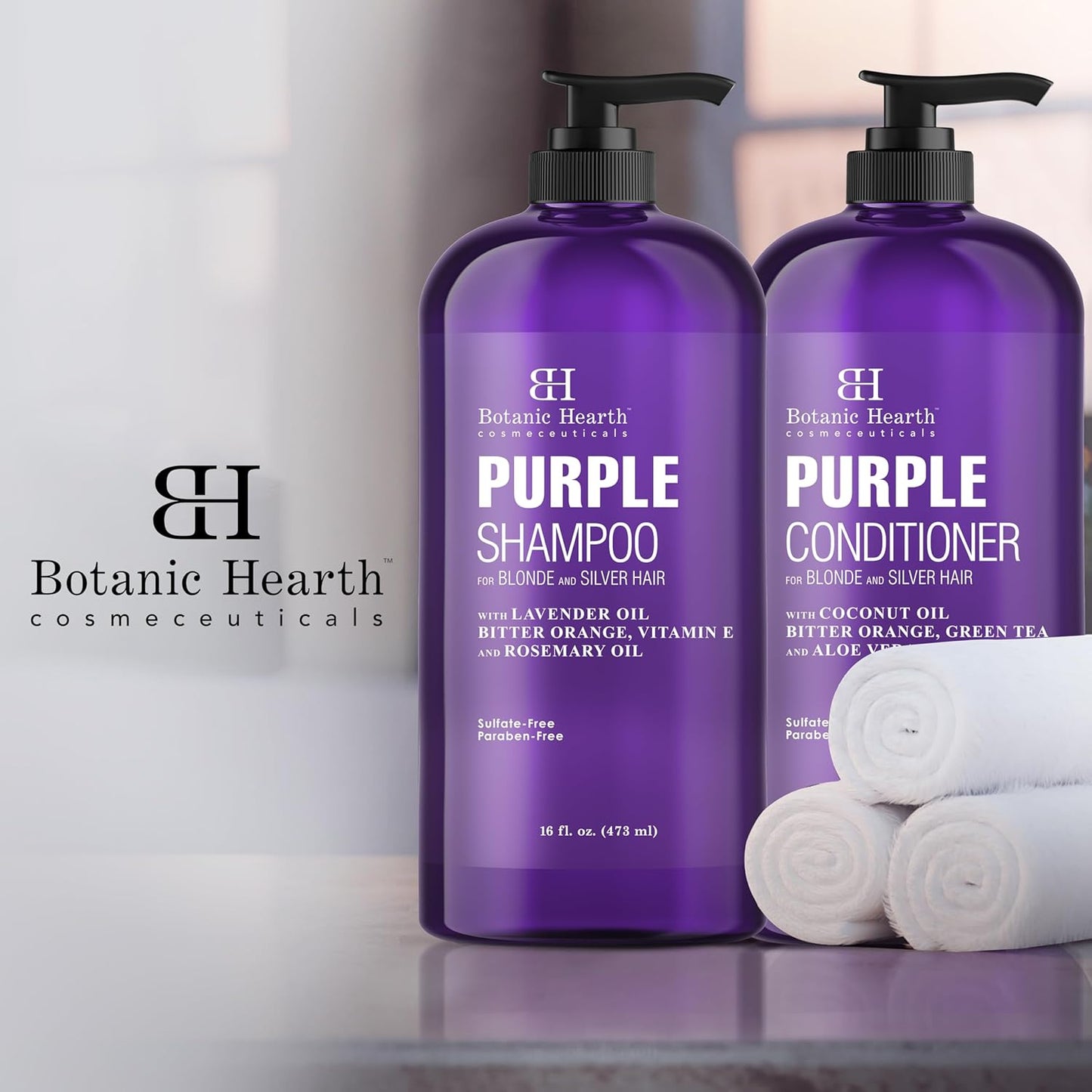 Botanic Hearth Purple Shampoo And Conditioner Set | For All Shades Of Blonde, Silver And Gray Hair | Enhances Highlights | Sulfate Free, Paraben Free, 16 Fl Oz Each