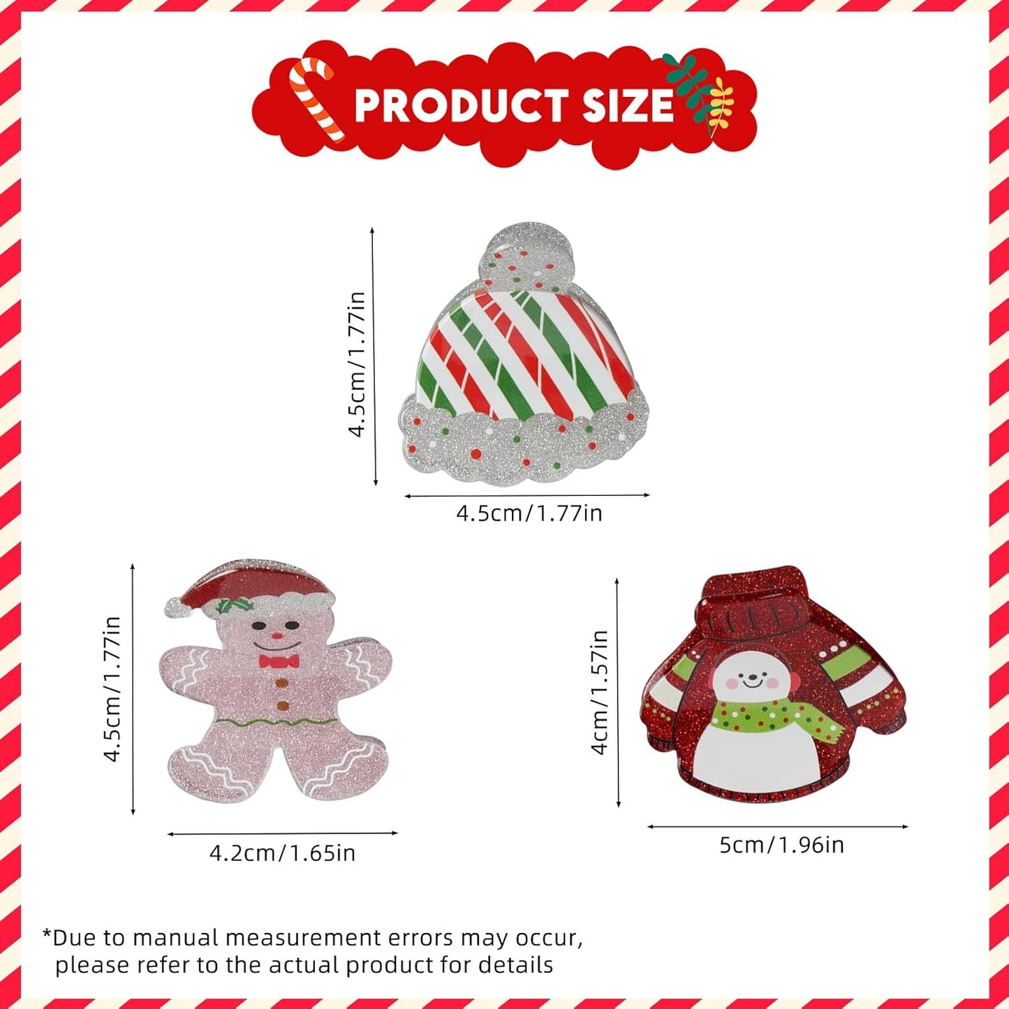 3Pcs Set Gingerbread Doll, Sweater Snowman, Christmas Hat Hair Claw Clips for Women, Christmas Hair Clips Cute Clups Acrylic Non-Slip Hair Claw Xmax Hair Accessories for Thick Hair and Thin Hair