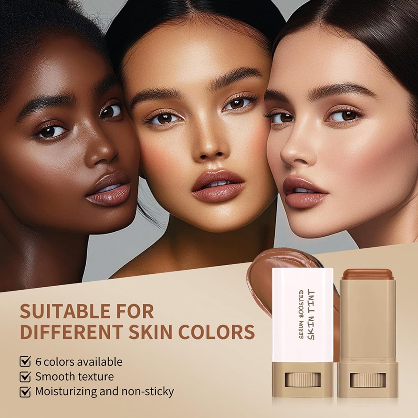 3 Pcs Beauty Balm Serum Boosted Skin Tint Foundation Stick Solid Tinted Moisturizing Serum Contour Stick for Flawless, Sheer to Medium Coverage, Radiant & Dewy Finish, Face Tinted Foundation(3# 5# 6#)