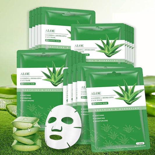 Face Masks Skincare Sheet Mask Aloe Vera Sheets Mask, Hydrating Face Masks Soothing Facial Mask for All SkinTypes Sun Care, Facial Masks for Women Skin Care Sheet Masks for Face Pack of 10