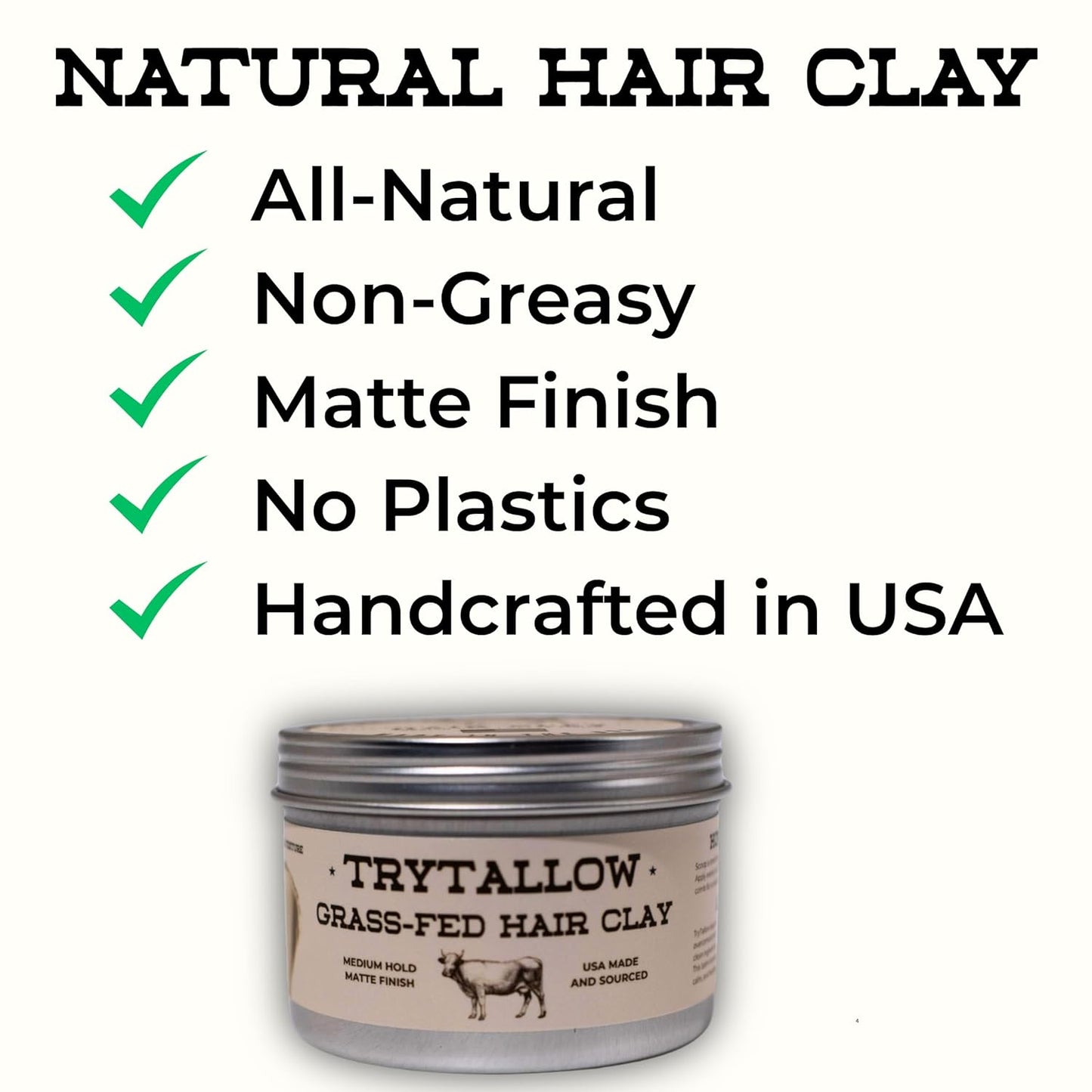 Natural Hair Clay Pomade - All Natural Hair Styling Clay for Men and Women Made With 100% Real Ingredients that Promote Hair and Scalp Health. Medium Hold, Matte Finish.