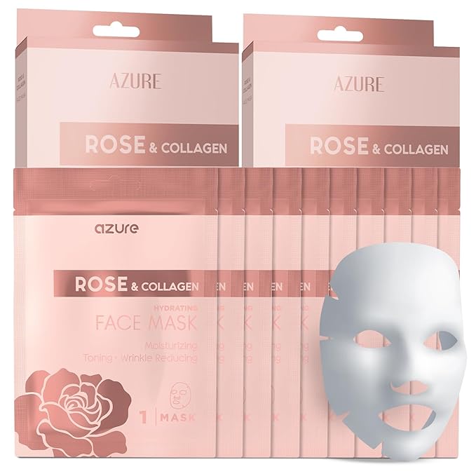 AZURE Rose & Collagen Hydrating Under Eye Pads - Anti Aging, Revitalizing & Moisturizing Eye Mask Patches - Reduces Fine Lines, Wrinkles, Dark Circles & Puffiness - Skin Care Made in Korea - 10 Pairs