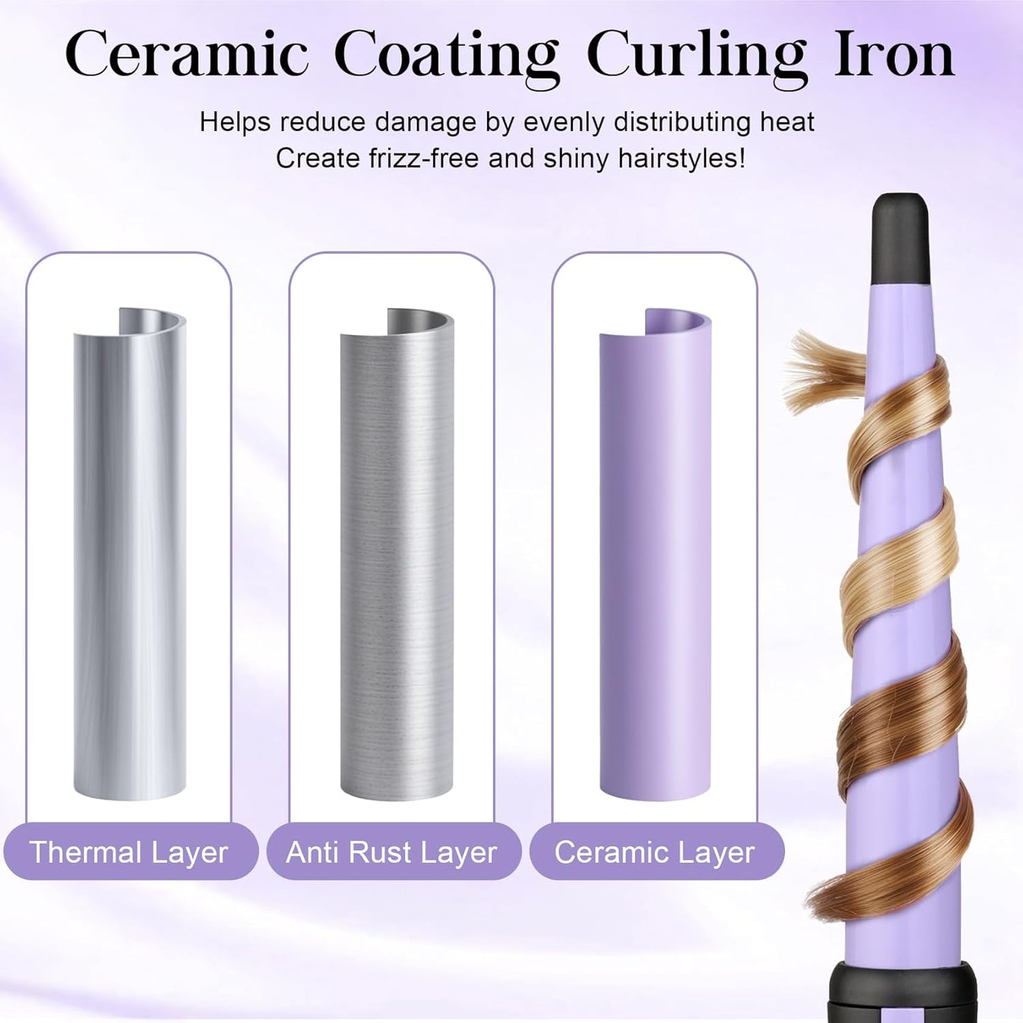 Hair Curling Iron, Tapered Curling Wand, Professional 0.5-1Inch Ceramic Hair Curler Wand with Heat-Resistant Glove, Dual Voltage