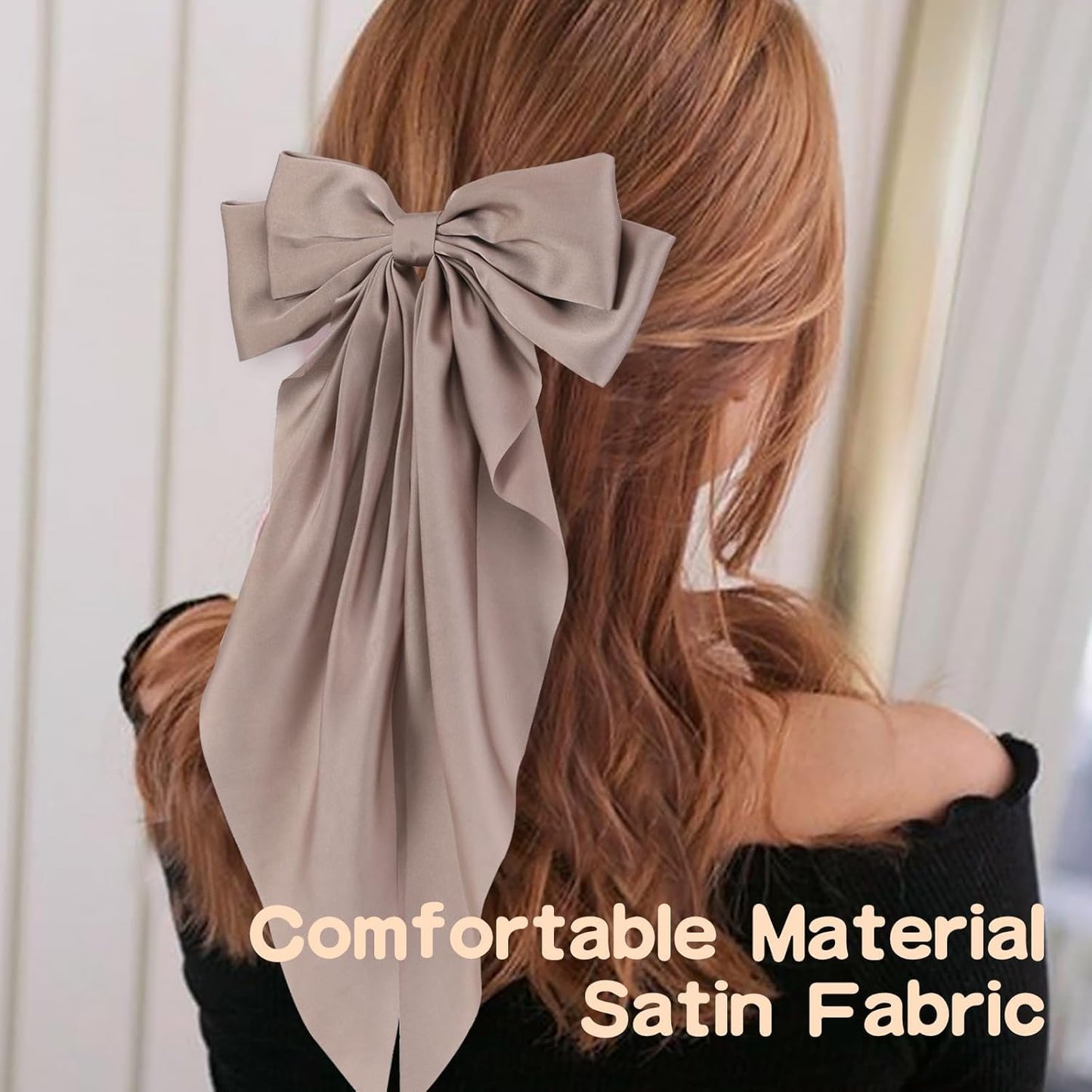 6 PCS Hair Bows for Women, Big Bow Hair Clips for Girls, Silky Satin Hair Bows Clips Oversized Long Tail, Large Hair Barrettes Cute Aesthetic Hair Accessories, Metal Bow Hair Clips Neutral Color