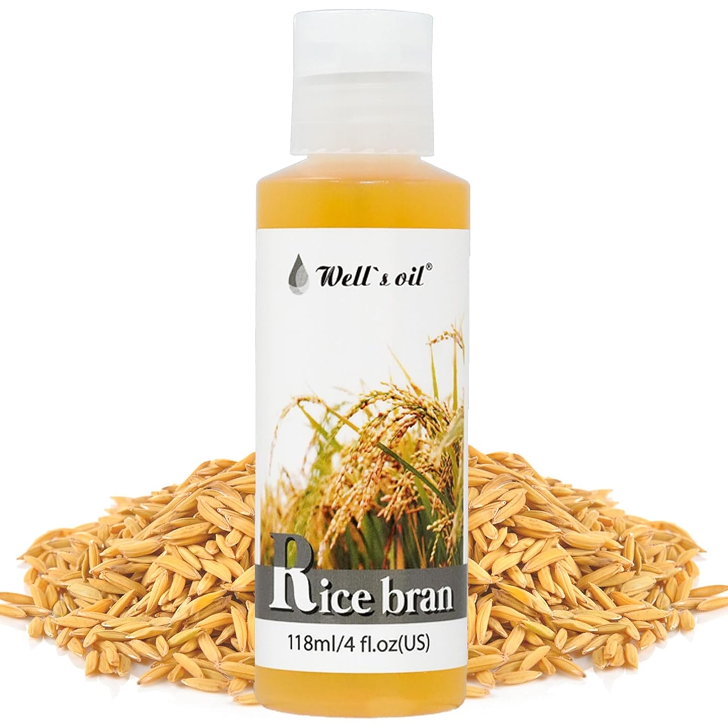 Well's Oil Rice Bran Oil 4 oz | 100% Pure Natural Carrier Oil | For All Skin & Hair | Refined, Cold Pressed | For Body, Skin & Hair | DIY Creams, Lotions, and Lip Balms