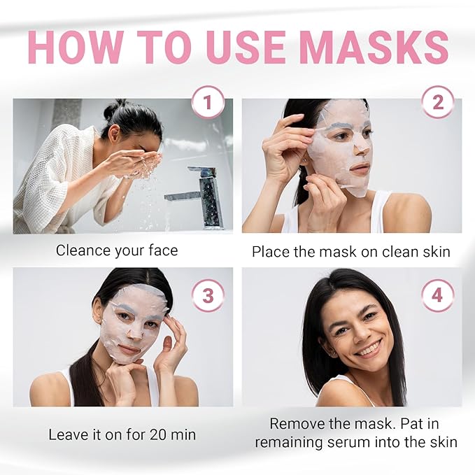 8 Pack of Collagen Face Mask with Ceramides - Rejuvenating Facial Sheet Mask, Reduce Wrinkles & Fine Lines - Face Masks Skincare Moisturizing Collagen Mask for All Skin Types