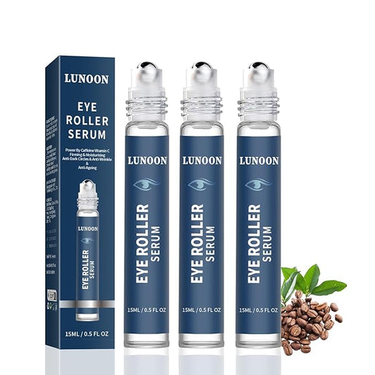 Caffeine Eye Serum for Dark Circles, 3 PCS Under Eye Ice Roller Serum for Anti Aging, Puffiness, Fine Lines, Wrinkles, Care Under Bags Eyes Cream with 360°Massage Roller-Ball